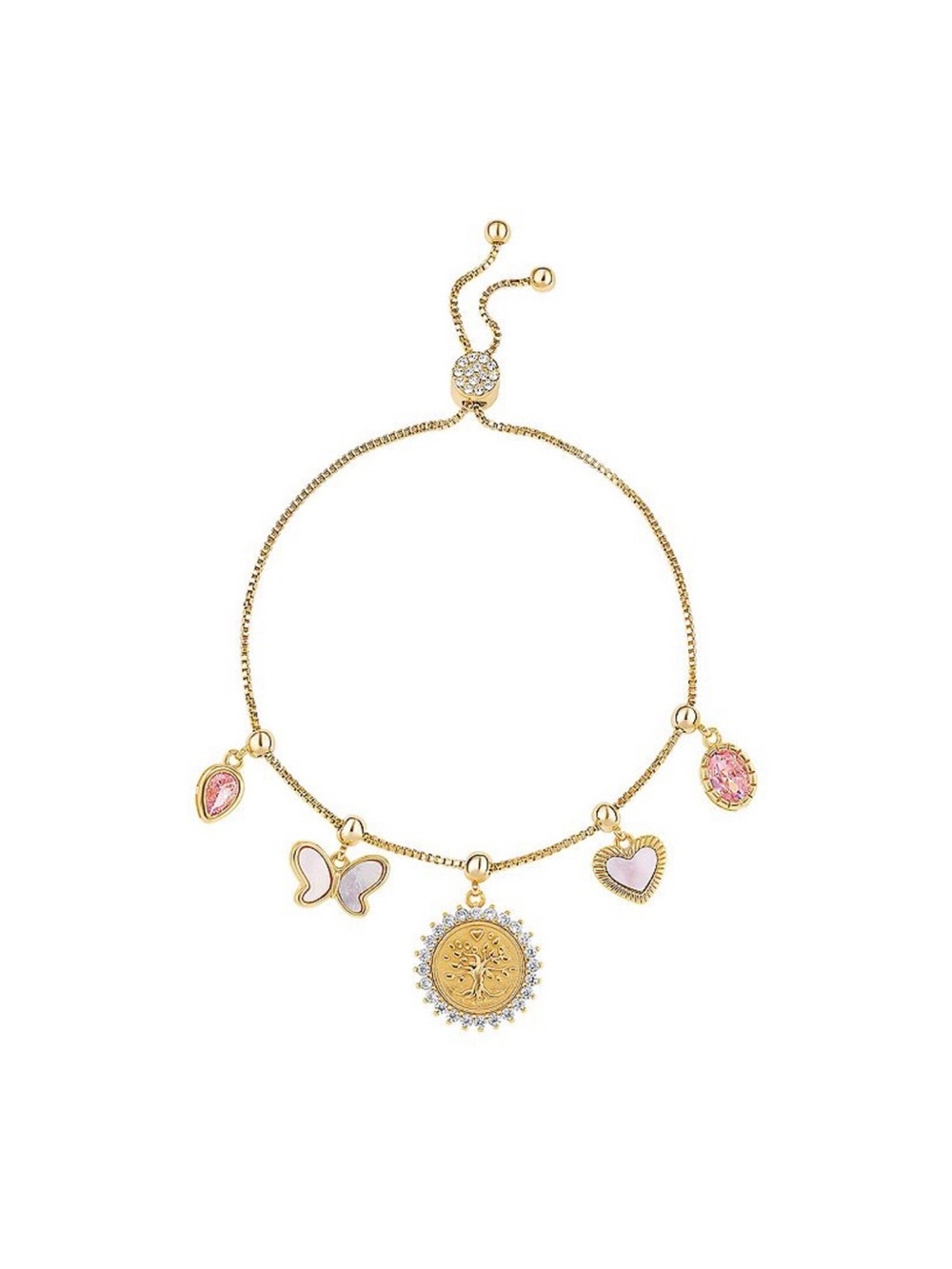 Brilliance 18k Gold Flash Plated Cubic Zirconia Family Charm Adjustable Bracelet